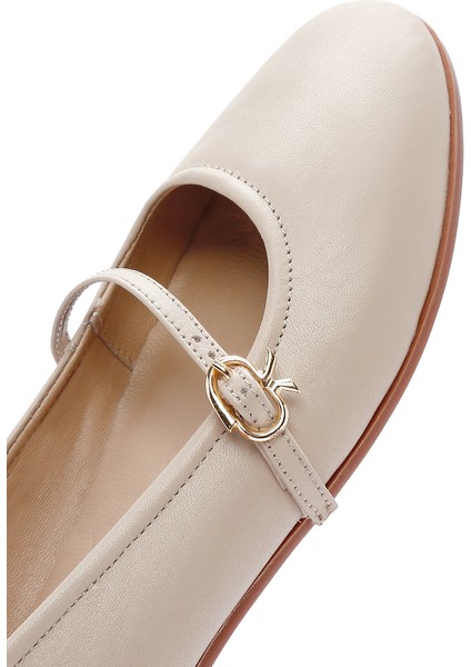 Kadın Bej Bantlı Deri Babet 25SFD350318