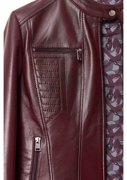 Marlyn Kadın Bordo Deri Ceket 24WGE513347