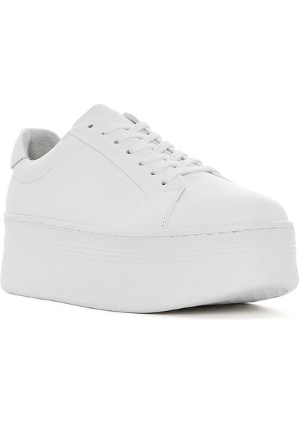 Kadın Beyaz Bağcıklı Kalın Tabanlı Deri Sneaker 25SFD371618