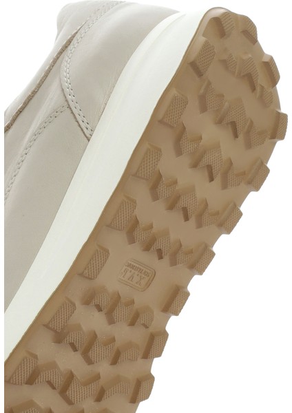 Kadın Bej Bağcıklı Yandan Fermuarlı Deri Sneaker 25SFD372118