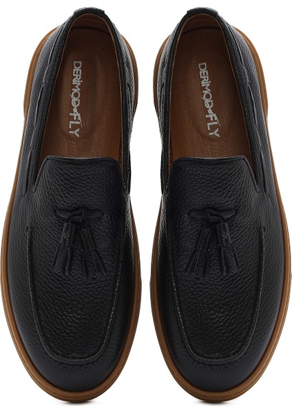 Erkek Siyah Püsküllü Deri Loafer 25SFD6313FT