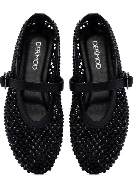 Kadın Siyah Fileli Taşlı Babet 25SFD441114