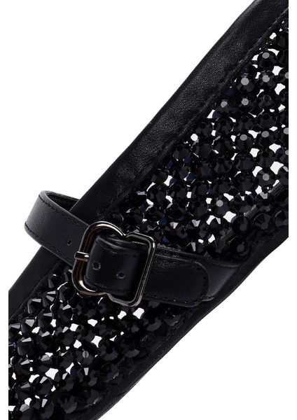 Kadın Siyah Fileli Taşlı Babet 25SFD441114