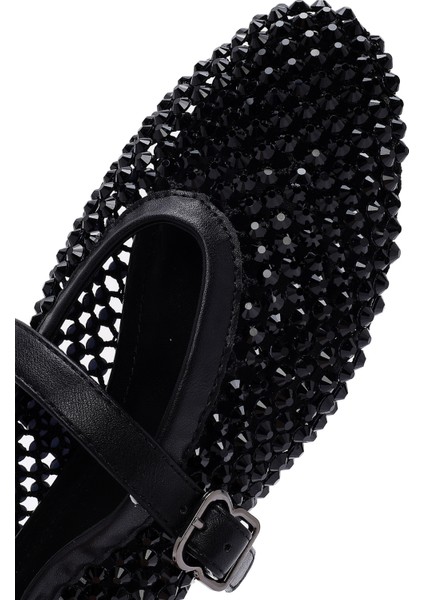 Kadın Siyah Fileli Taşlı Babet 25SFD441114