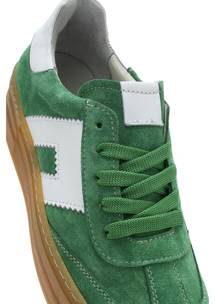 Kadın Yeşil Bağcıklı Süet Deri Sneaker 25SFD371710