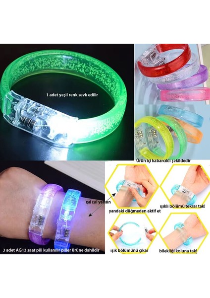 Baskı Yapılabilen Işıklı Pilli LED Bileklik Yeşil Renk 1 Adet 1,5 cm Genişlik Retro