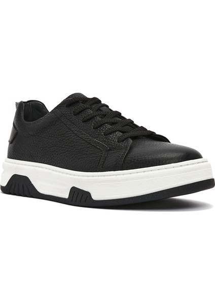 Erkek Siyah Bağcıklı Kalın Tabanlı Deri Sneaker 25SFD6882FT