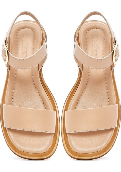 Kadın Bej Bilekten Tokalı Deri Sandalet 25SFD362418