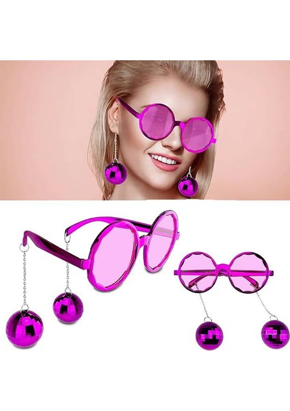Pembe Renk 80S 90S Retro Plastik Disko Toplu Gözlük ve Plastik Disko Kolye Set Hawai modelleri