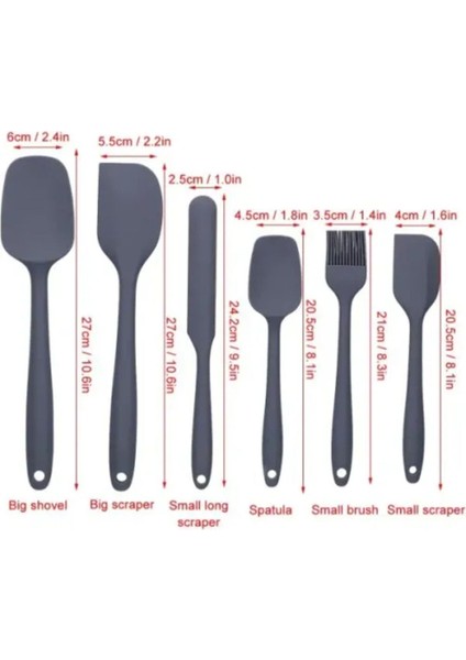 Gri 6'lı Silikon Spatula ve Fırça Seti, Pratik ve Kaliteli Mutfak Araçları