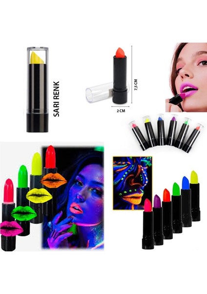 Karanlıkta Parlayan Neon Glow Ruj Uv Floresan Işık Duyarlı Ruj Sarı Renk 1 Adet Retro