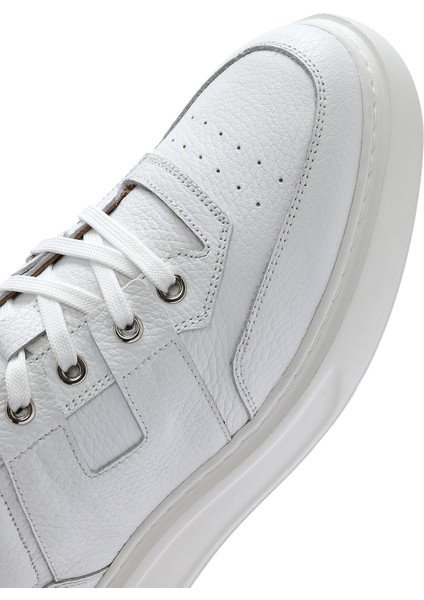 Erkek Beyaz Bağcıklı Deri Sneaker 25SFD6102FT