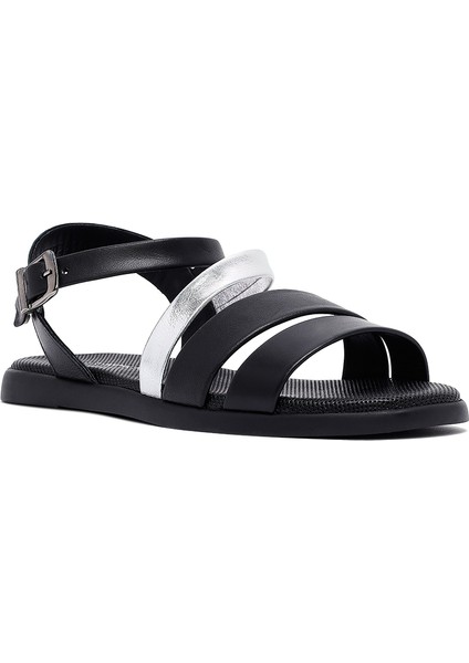 Kadın Siyah Bilekten Tokalı Deri Sandalet 25SFD351018