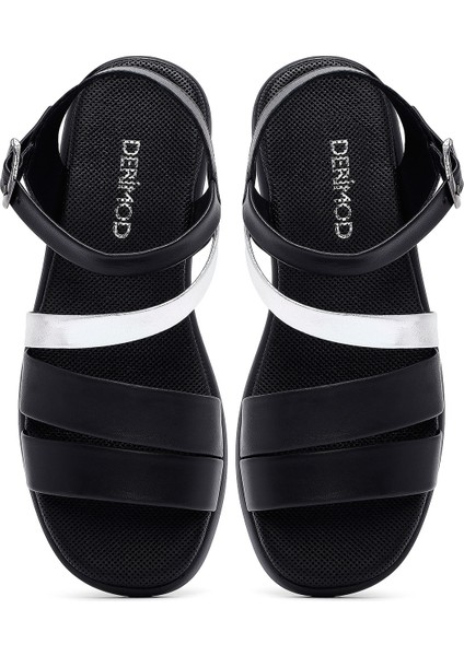 Kadın Siyah Bilekten Tokalı Deri Sandalet 25SFD351018