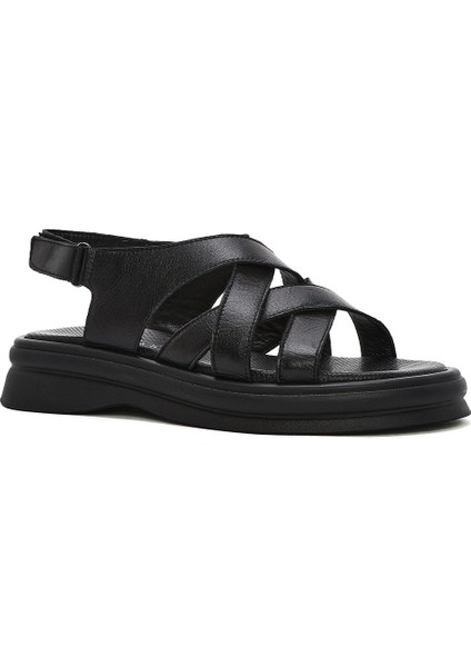 Kadın Siyah Arkası Bantlı Deri Sandalet 25SFD351218