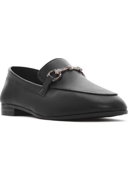 Kadın Siyah Tokalı Deri Loafer 25SFD351618
