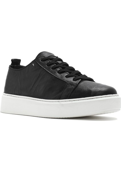 Erkek Siyah Bağcıklı Kalın Tabanlı Deri Sneaker 25SFD688326