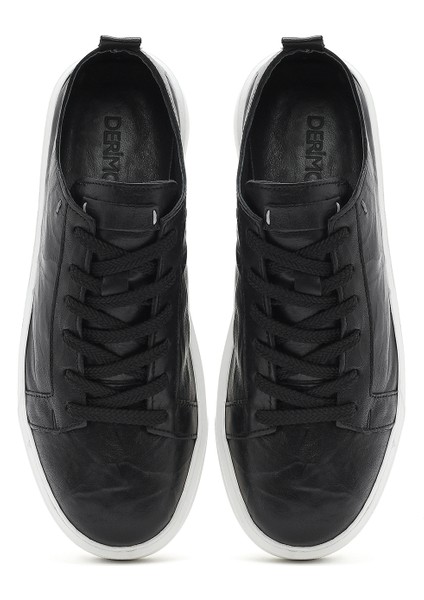 Erkek Siyah Bağcıklı Kalın Tabanlı Deri Sneaker 25SFD688326