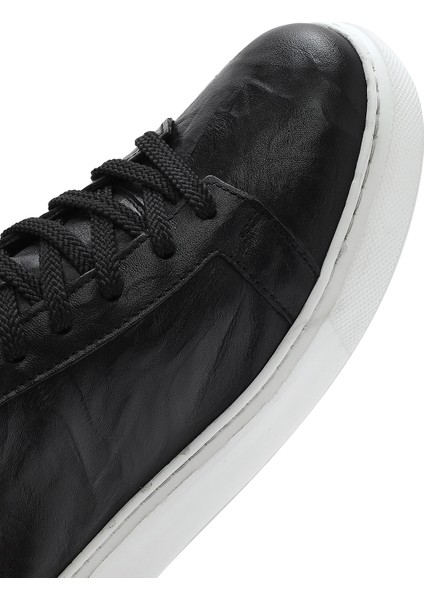 Erkek Siyah Bağcıklı Kalın Tabanlı Deri Sneaker 25SFD688326