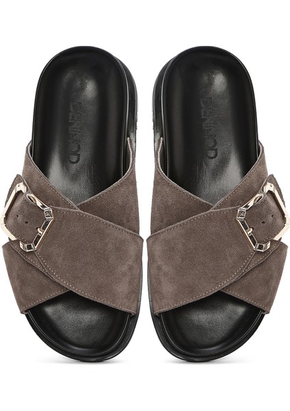 Kadın Vizon Tokalı Süet Deri Terlik 25SFD350710