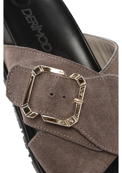 Kadın Vizon Tokalı Süet Deri Terlik 25SFD350710