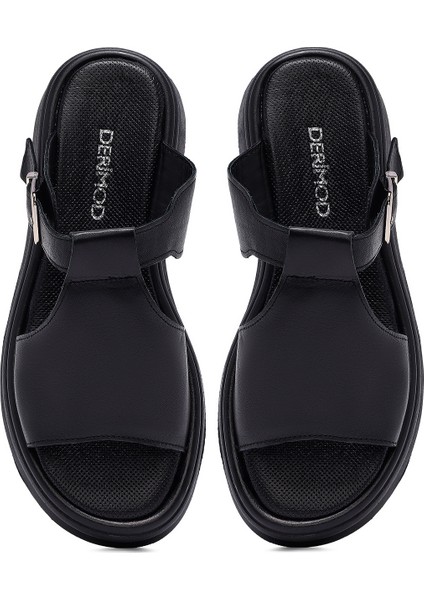 Kadın Siyah Tokalı Deri Terlik 25SFD350818