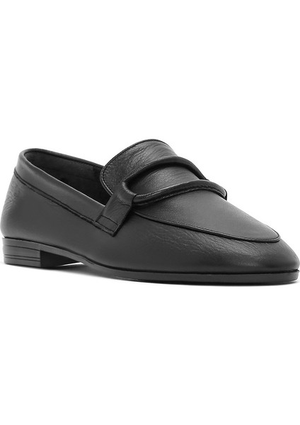 Kadın Siyah Deri Casual Loafer 25SFD350418