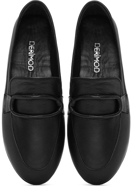 Kadın Siyah Deri Casual Loafer 25SFD350418
