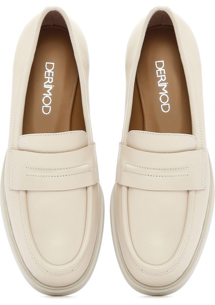 Kadın Krem Deri Maskülen Loafer 25SFD182318