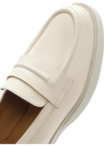 Kadın Krem Deri Maskülen Loafer 25SFD182318