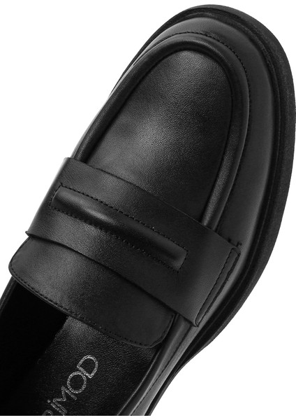Kadın Siyah Deri Maskülen Loafer 25SFD182318