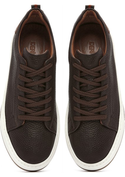 Erkek Kahverengi Bağcıklı Kalın Tabanlı Deri Sneaker 25SFD6882FT