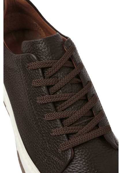 Erkek Kahverengi Bağcıklı Kalın Tabanlı Deri Sneaker 25SFD6882FT