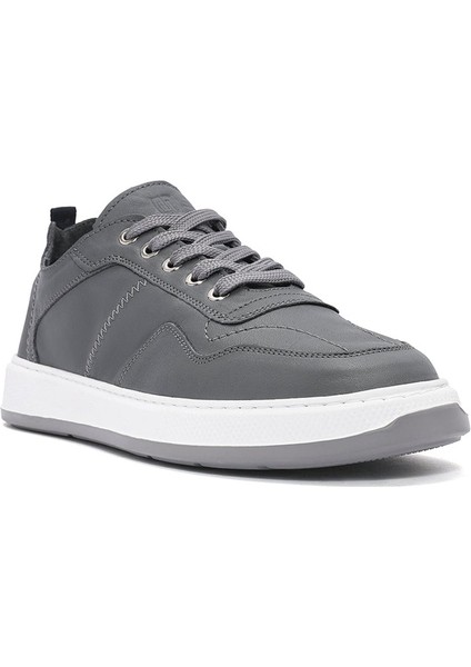 Erkek Gri Bağcıklı Deri Sneaker 25SFD707218