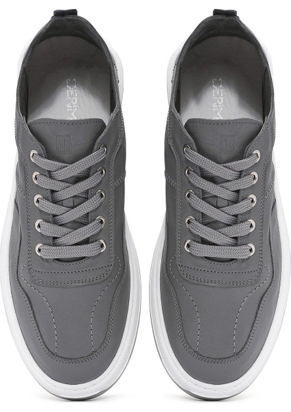 Erkek Gri Bağcıklı Deri Sneaker 25SFD707218