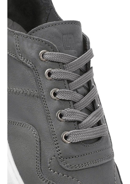 Erkek Gri Bağcıklı Deri Sneaker 25SFD707218