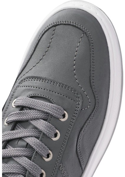 Erkek Gri Bağcıklı Deri Sneaker 25SFD707218