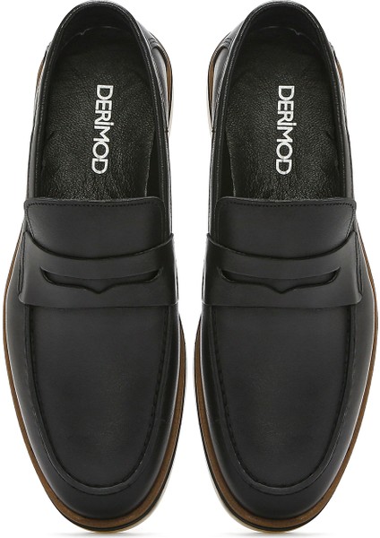 Erkek Siyah Deri Casual Loafer 25SFD680718