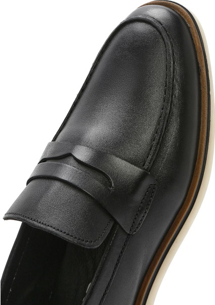 Erkek Siyah Deri Casual Loafer 25SFD680718