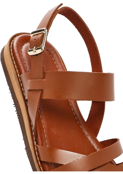 Kadın Kahverengi Bilekten Tokalı Deri Sandalet 25SFD361818