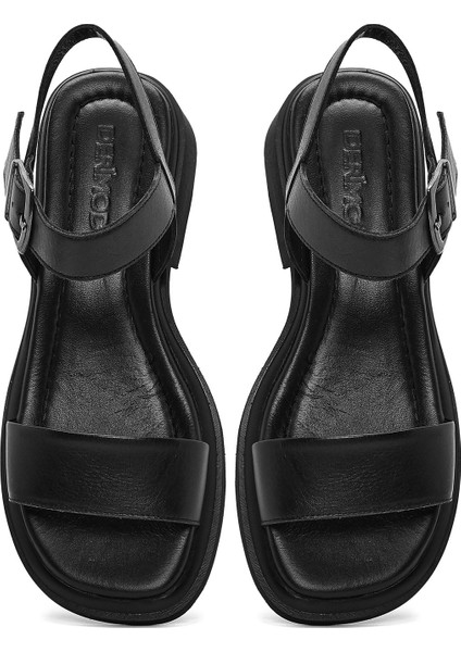 Kadın Siyah Bilekten Tokalı Deri Sandalet 25SFD362418