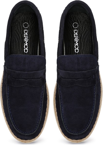 Erkek Lacivert Süet Deri Casual Loafer 25SFD680910