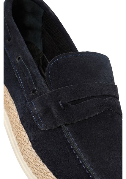 Erkek Lacivert Süet Deri Casual Loafer 25SFD680910