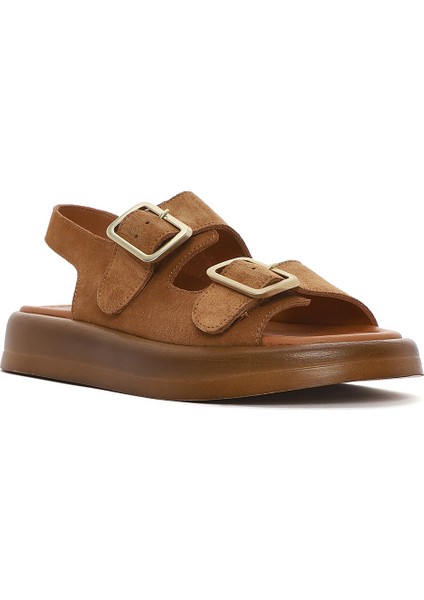 Kadın Vizon Arakdan Tokalı Kalın Tabanlı Süet Deri Sandalet 25SFD362310