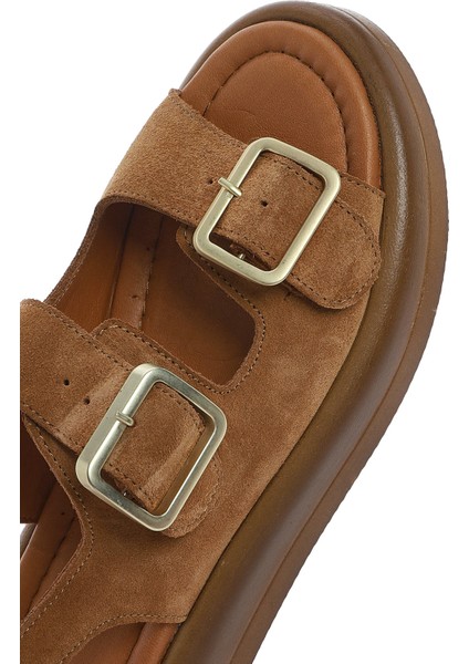 Kadın Vizon Arakdan Tokalı Kalın Tabanlı Süet Deri Sandalet 25SFD362310