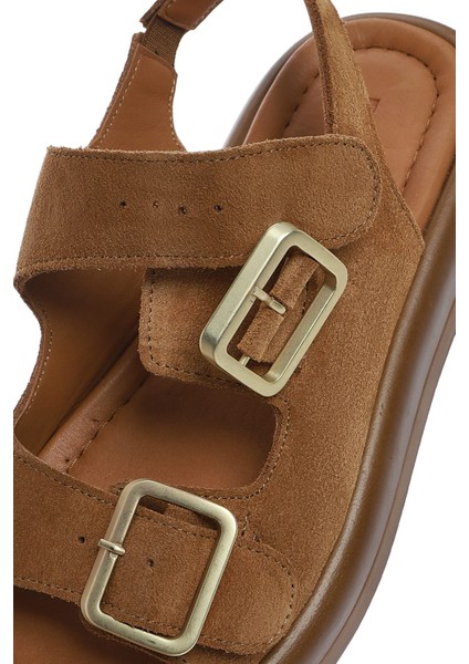 Kadın Vizon Arakdan Tokalı Kalın Tabanlı Süet Deri Sandalet 25SFD362310