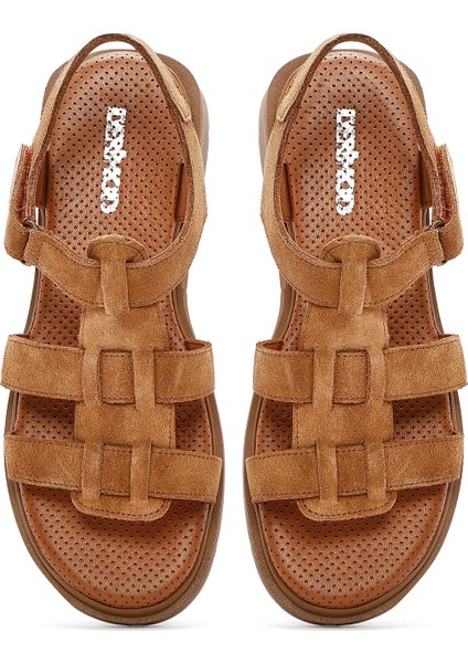 Kadın Taba Bilekten Tokalı Süet Deri Sandalet 25SFD362010