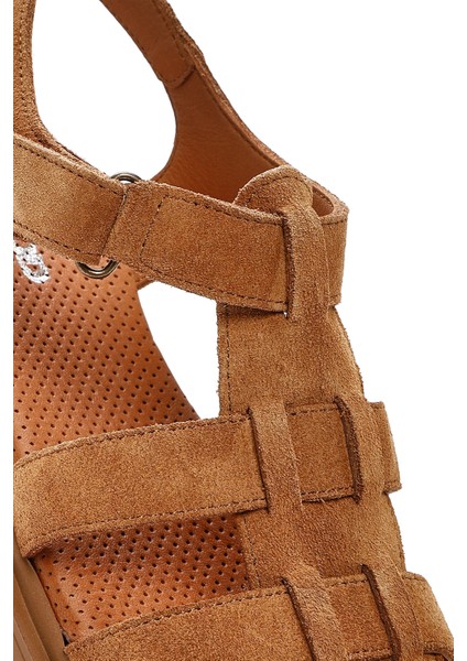 Kadın Taba Bilekten Tokalı Süet Deri Sandalet 25SFD362010