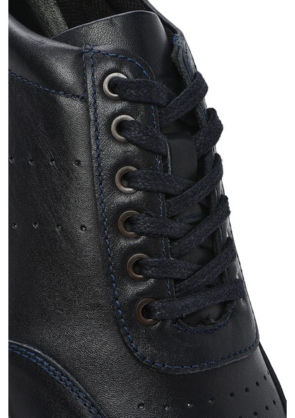 Erkek Lacivert Bağcıklı Deri Sneaker 25SFD680518