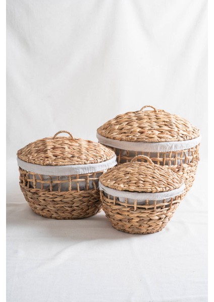 Soléa Hasır 3 Lü Kapaklı Sepet Seti
